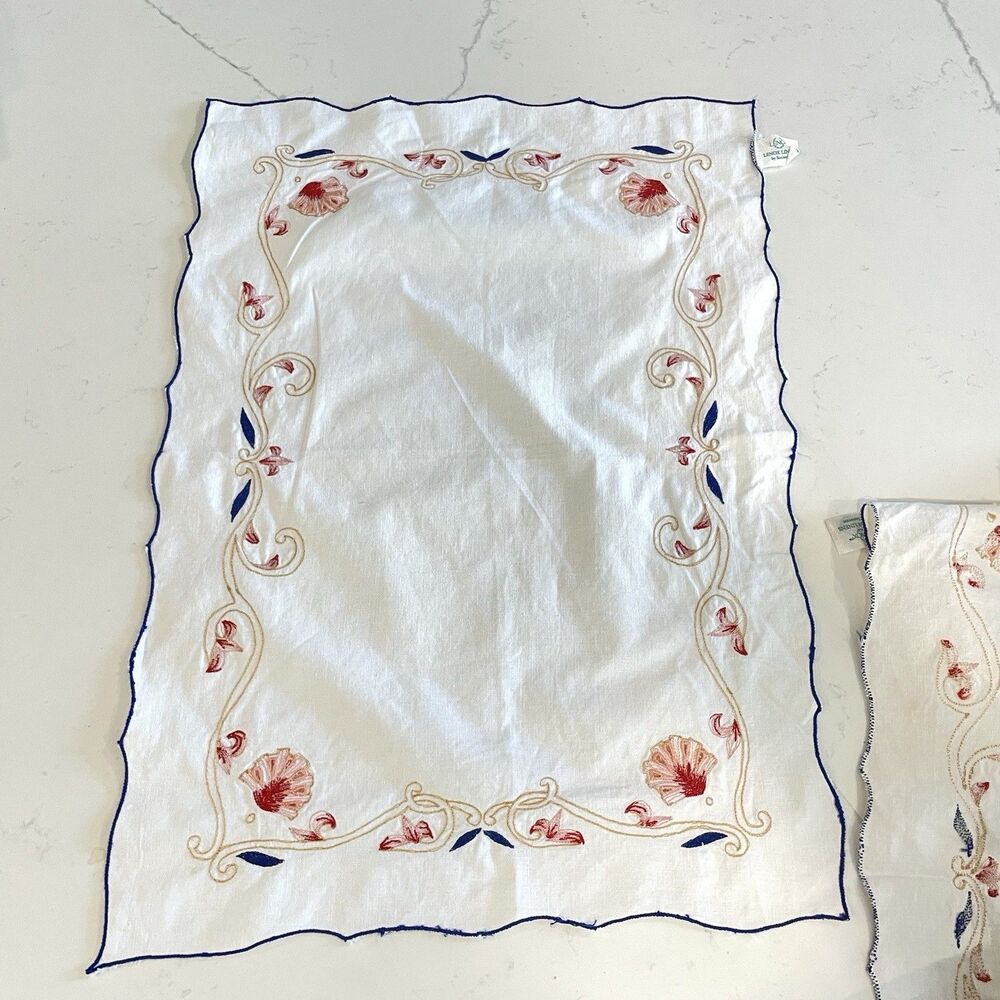Lenox Linens Vintage By Sunweave Embroidered Seashell Coastal Chic (5)